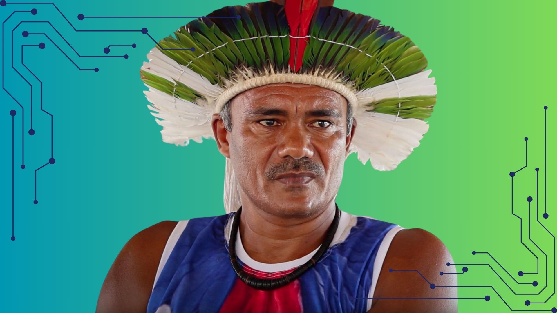 José Reinaldo, Pajé da Comunidade Indígena Aconã. Foto: Luciana Salvatore. Montagem: Jornal do Abidias.